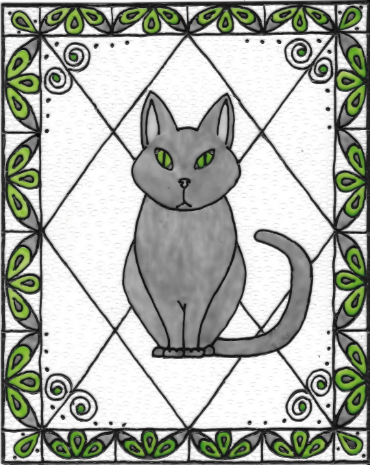 Stained glass painting. Black Cat.