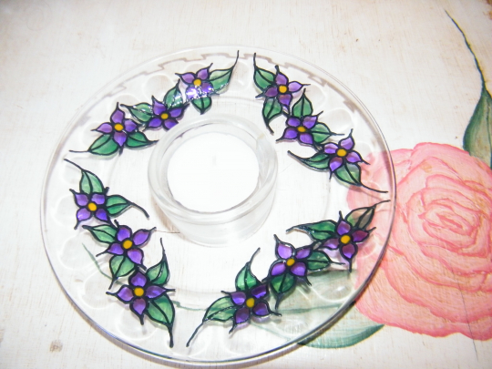 Candle Holder plate african violets (2).jpg